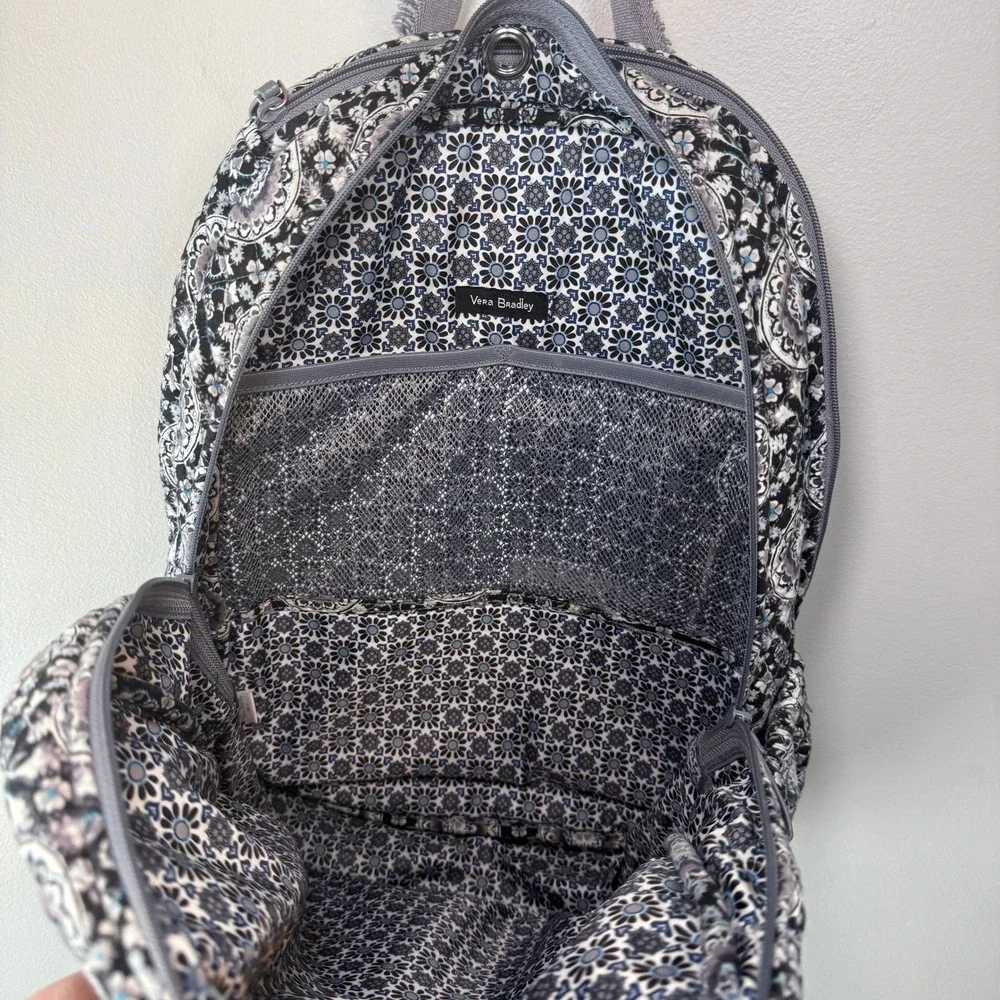 Vera Bradley Charcoal Medallion Paisley Print Campus Backpack Quilted Cotton